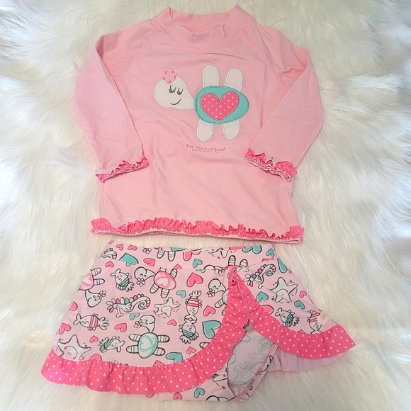 Ron Jon Surf Shop girls swim suit, two-piece, long sleeve rash guard with skort - Picture 1 of 6